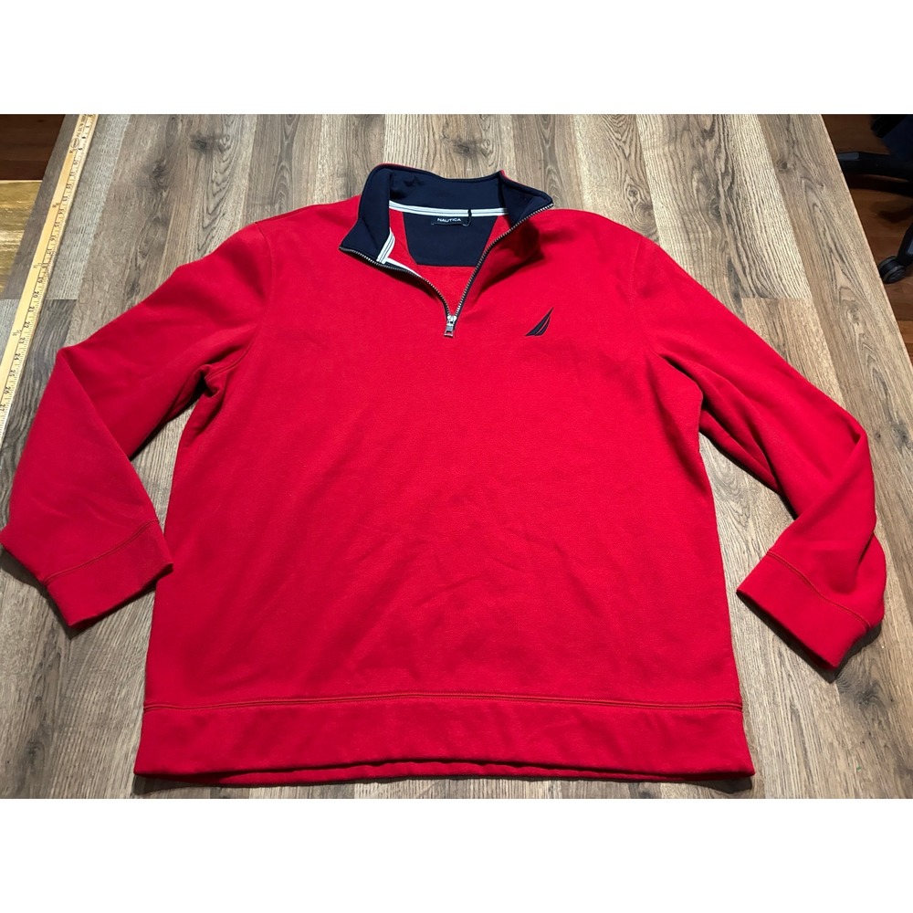 Nautica Sweatshirt Mens Size XXL Red Quarter Zip Pullover Fleece Lined Mock Neck